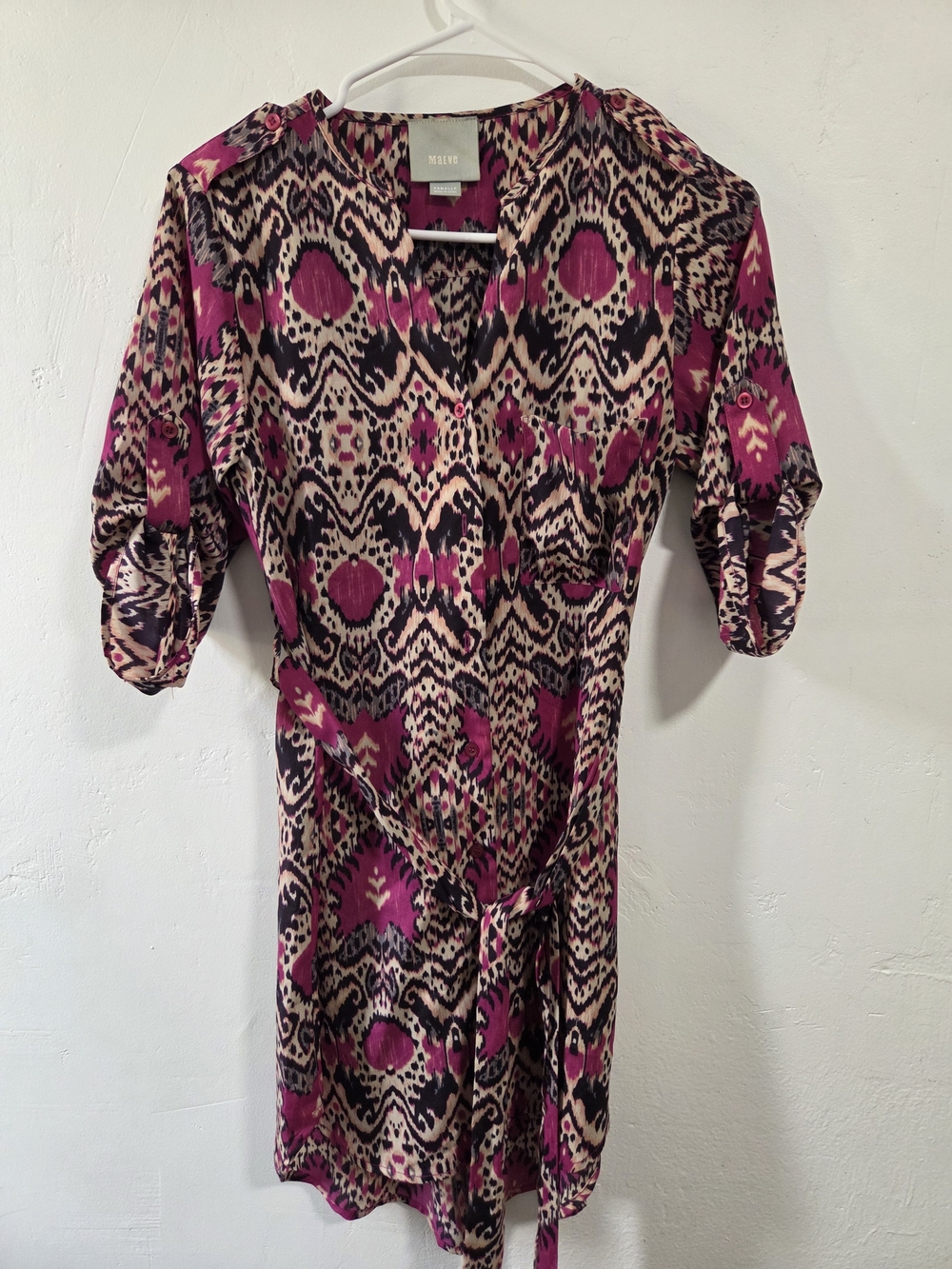 Maeve Magenta Ikat Print Midi Dress